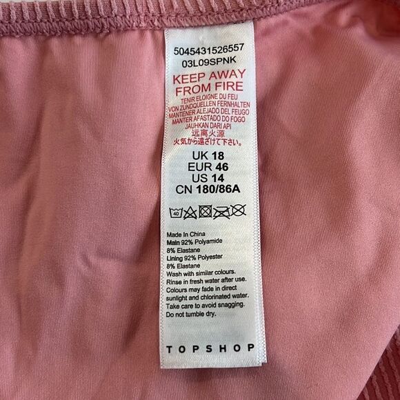 New Topshop Textured High Leg Bikini Bottom in DUSTY PINK Size 14 - Picture 7 of 10
